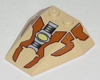 LEGO part Wedge 4 x 4 Triple without Stud Notches with Brown Panels, Gray Machinery, Lime Light Pattern (6069px1)