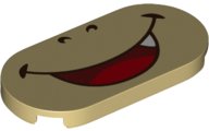 LEGO part Tile, Round 2 x 4 Oval with Black Nostrils and Dark Red Open Mouth Smile with Red Tongue and White Tooth Pattern (Super Mario Bowser Jr. Lower Face) 66857pb001
