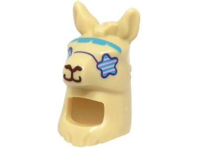 LEGO onderdeel Minifigure, Headgear Head Cover, Costume Llama Head and Neck with Sunglasses Star Shaped, Dark Azure Headband, Dark Brown Nose and Mouth Pattern (BAM) (66972pb02)