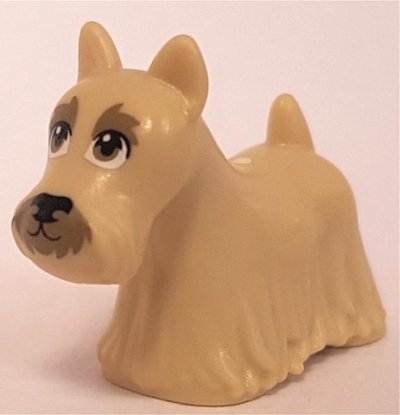 LEGO part Dog, Terrier Scottish (Scottie) with Dark Tan Eyes, Eyebrows, and Muzzle Pattern (83188pb02)