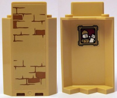 LEGO part Panel 3 x 3 x 6 Corner Wall without Bottom Indentations with Bricks Type 2 Outside and Portrait of Puppet Player Inside Pattern (Stickers) - Set 75953 (87421pb050)