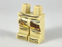 LEGO part Hips and Legs with Mummy Wrappings, Dark Tan Dirt, Yellow and Orange Flames Pattern 970c00pb0974