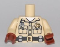 LEGO part Torso Shirt Button Down with Pockets, Radio, Badge and Belt Pattern / Tan Arms / Reddish Brown Hands 973pb0717c01