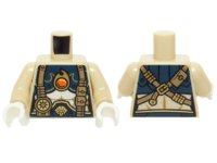 LEGO part Torso Chima Female Outline with Dark Blue and Gold Armor with Scales, Straps, Pouches and Fire Chi Emblem Pattern / Tan Arms / White Hands 973pb1833c01