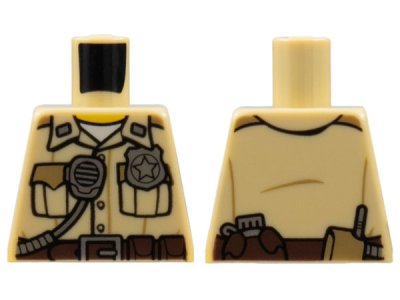 LEGO part Torso Police Shirt with Pockets, Silver Radio and Badge, Brown Belt with Canteen and Phone Pattern (973pb1904)