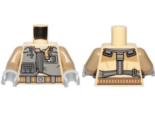 LEGO part Torso SW Jacket with Dark Tan Shirt, Belts on Back Pattern (Pao) / Dark Tan Arms / Light Bluish Gray Hands (973pb2492c01)