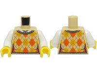 LEGO part Torso Female Knit Argyle Sweater Vest with Bright Light Orange and Orange Diamonds over White Shirt Pattern / White Arms / Yellow Hands 973pb4858c01