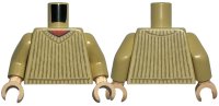 LEGO part Torso V-Neck Sweater with Dark Tan Vertical Stripes over Red Shirt Pattern / Tan Arms / Light Nougat Hands 973pb5595c01