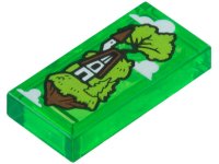 LEGO part Tile 1 x 2 with Clouds and Floating Island with Lime Grass and Trees, White and Reddish Brown Cottage Pattern 3069pb1280