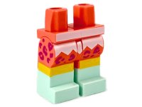 LEGO part Hips and Legs with Molded Light Aqua Lower Legs / Boots and Printed White Zigzag Panel, Medium Lavender Rosettes, and Yellow Knees Pattern 970c00pb0928