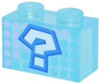 LEGO part Brick 1 x 2 without Bottom Tube with White Question Mark with Dark Azure and Blue Outline, Dark Pink and Medium Azure Dots Pattern (Super Mario Item Box) 3065pb23