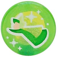 LEGO part Tile, Round 1 x 1 with Fairy Godmother Fauna, Light Nougat Face, Bright Green Cloak, White Dots and Sparkles Pattern 98138pb419