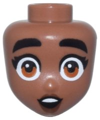 LEGO part Mini Doll, Head Friends with Black Eyebrows and Eyelashes, Wide Shocked Dark Orange Eyes, Reddish Brown Lips, and Open Mouth with Teeth Pattern 106009