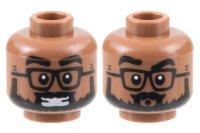 LEGO part Minifigure, Head Dual Sided Black Eyebrows, Glasses, and Full Beard, Smile with Teeth / Pucker Pattern - Hollow Stud 3626pb3153