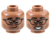 LEGO part Minifigure, Head Dual Sided Black Eyebrows, Glasses, Stubble, Lopsided Grin / Smile with Teeth Pattern - Hollow Stud 3626pb3154