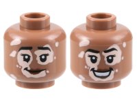 LEGO part Minifigure, Head Dual Sided Female Black Eyebrows, Light Nougat Vitiligo, Reddish Brown Lips, Grin / Open Mouth Smile Pattern - Hollow Stud 3626pb3169