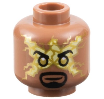 LEGO part Minifigure, Head Black Eyebrows and Goatee, Gold Eyes, Bright Light Yellow Electricity Mask Pattern - Vented Stud (3626pb3440)