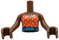 LEGO onderdeel Torso Mini Doll Girl Coral Halter Top with White Dots, Medium Azure Belt with Gold Button and Horseshoe Necklace Pattern, Medium Brown Arms with Hands FTGpb505c01