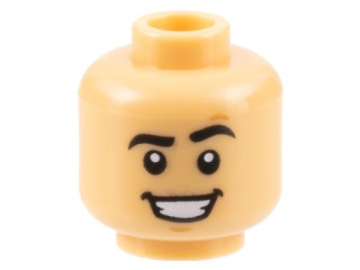 LEGO part Minifigure, Head Black Eyebrows, Raised Left, Chin Dimple, Open Mouth Smile with Teeth Pattern - Hollow Stud (3626pb3152)