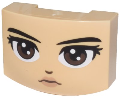 LEGO part Wedge 3 x 4 x 1 1/3 Triple Curved No Studs with Black Eyebrows, Dark Brown Eyes Looking Straight, Nose and Nougat Lips Pattern (Wednesday Addams Face) (5787pb001)