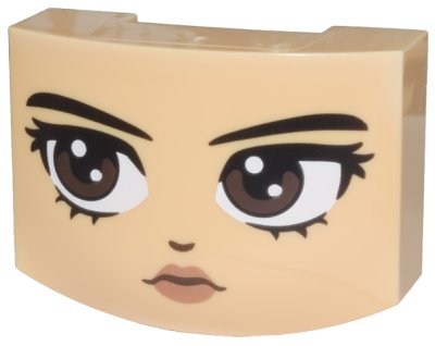 LEGO part Wedge 3 x 4 x 1 1/3 Triple Curved No Studs with Black Eyebrows, Dark Brown Eyes Looking Right, Nose and Copper Lips Pattern (Wednesday Addams Face) (5787pb002)