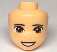 LEGO part Mini Doll, Head Friends with Black Eyebrows, Dark Orange Eyes, Freckles and Open Mouth Smile with Teeth Pattern 84044