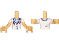 LEGO onderdeel Torso Mini Doll Boy White Shirt with Polka Dots and Three Dark Blue Buttons, and Red, White and Bright Light Blue Bandana Pattern, Medium Tan Arms with Hands with White Short Sleeves FTBpb128c01