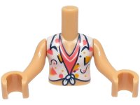 LEGO part Torso Mini Doll Girl White Knotted Blouse with Dark Blue, Coral and Bright Light Orange Lines and Shapes over Shirt Pattern, Medium Tan Arms with Hands FTGpb438c01