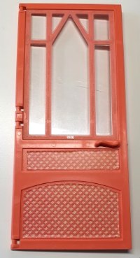 LEGO part Scala Door 10 x 1 x 18 2/3 Mullioned with Fixed Trans-Clear Glass - Hinges with Lattice Panel Pattern on Both Sides (Stickers) - Set 3119 6896bc01pb03