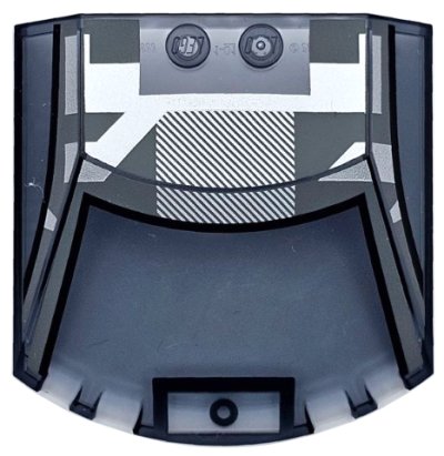 LEGO part Windscreen 6 x 6 x 1 1/3 Straight Sides with Black and Dark Bluish Gray Window Frame Outline, Roof, and Silver Stripes Pattern (65633pb15)