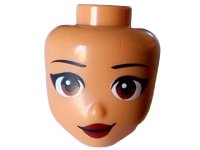LEGO part Mini Doll, Head Friends with Black Eyebrows, Reddish Brown Eyes, Dark Red Lips and Closed Mouth with Lopsided Grin Pattern 101169