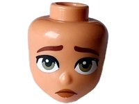LEGO part Mini Doll, Head Friends with Reddish Brown Eyebrows, Olive Green Eyes, Dark Orange Lips, and Sad Closed Mouth Pattern 101235