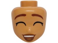 LEGO part Minifigura Cabeza, Friends con Cejas Marrón Rojizo, Ojos Negros Cerrados, Boca Abierta con Dientes y Patrón de Lengua Naranja Oscuro 103372