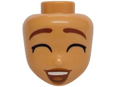 LEGO part Mini Doll, Head Friends with Reddish Brown Eyebrows, Black Closed Eyes, Open Mouth with Teeth and Dark Orange Tongue Pattern (103372)