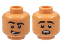 LEGO onderdeel Minifigure, Head Dual Sided, Black Eyebrows, Gap in Teeth, Stubble, Lopsided Smile / Scared Pattern - Hollow Stud 3626pb3025