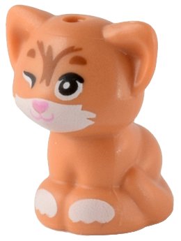 LEGO part Cat, Friends, Baby Kitten, Sitting with Black Eyes Winking, Bright Pink Nose, and White Muzzle and Paws Pattern (Mittens) (69902pb04)