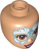 LEGO part Mini Doll, Head Friends with Metallic Light Blue and White Face Paint, Magenta Lips, Open Mouth Smile Pattern 77499