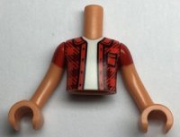 LEGO onderdeel Torso Mini Doll Boy Red Checkered Shirt with Pocket, White Undershirt Pattern, Nougat Arms with Hands with Red Short Sleeves FTBpb061c01