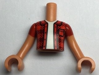 LEGO part Torso Mini Doll Boy Red Checkered Shirt with Pocket, White Undershirt Pattern, Nougat Arms with Hands with Red Short Sleeves (FTBpb061c01)