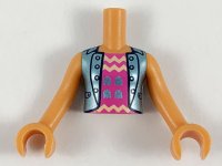 LEGO onderdeel Torso Mini Doll Girl Dark Pink Top with Zigzag Stripes, Blue Jacket Pattern, Nougat Arms with Hands FTGpb221c01