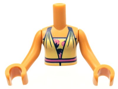 LEGO part Torso Mini Doll Girl Bright Light Yellow Dress Top with Bright Pink Waist Line over Undershirt with Strawberries Pattern, Nougat Arms with Hands (FTGpb258c01)