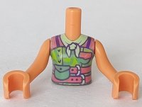 LEGO part Torso Mini Doll Girl Lime Top, Coral Belts, Sand Green Bag and Yellow Bandana Pattern, Nougat Arms with Hands FTGpb277c01