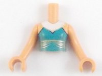 LEGO part Torso Mini Doll Girl Dark Turquoise Dress Top with White Necklace Pattern, Nougat Arms with Hands FTGpb296c01