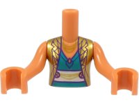 LEGO part Torso Mini Doll Girl Gold Vest with Dark Purple Overlay, Dark Turquoise Top and Gold Necklace Pattern, Nougat Arms with Hands FTGpb324c01