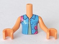 LEGO part Torso Mini Doll Girl Medium Blue Vest with Dark Pink Flowers over Olive Green Top Pattern, Nougat Arms with Hands FTGpb326c01