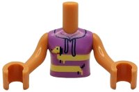 LEGO part Torso Mini Doll Girl Medium Lavender Sleeveless Hoodie with Black Strings and Bright Light Yellow Dachshund with Red Collar Pattern, Nougat Arms with Hands FTGpb501c01