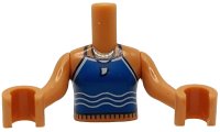 LEGO onderdeel Torso Mini Doll Girl Blue Tank Top with White Wavy Lines, Tooth and Silver Necklace Pattern, Nougat Arms with Hands FTGpb509c01