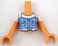 LEGO onderdeel Torso Mini Doll Girl Bright Light Blue Vest with Dark Blue Pockets over White T-Shirt with Folds Pattern, Nougat Arms with Hands with White Short Sleeves FTGpb519c01