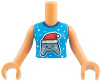 LEGO part Torso Mini Doll Girl, Molded White Torso Shell, Dark Azure Shirt with White Snowflakes, Metallic Blue Game Controller in Santa Hat Pattern, Nougat Arms with Hands FTGpb545c01
