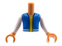 LEGO onderdeel Torso Mini Doll Boy Blue Vest with Pockets, Yellow Undershirt Pattern, Nougat Arms with Hands with White Long Sleeves ftbpb063c01